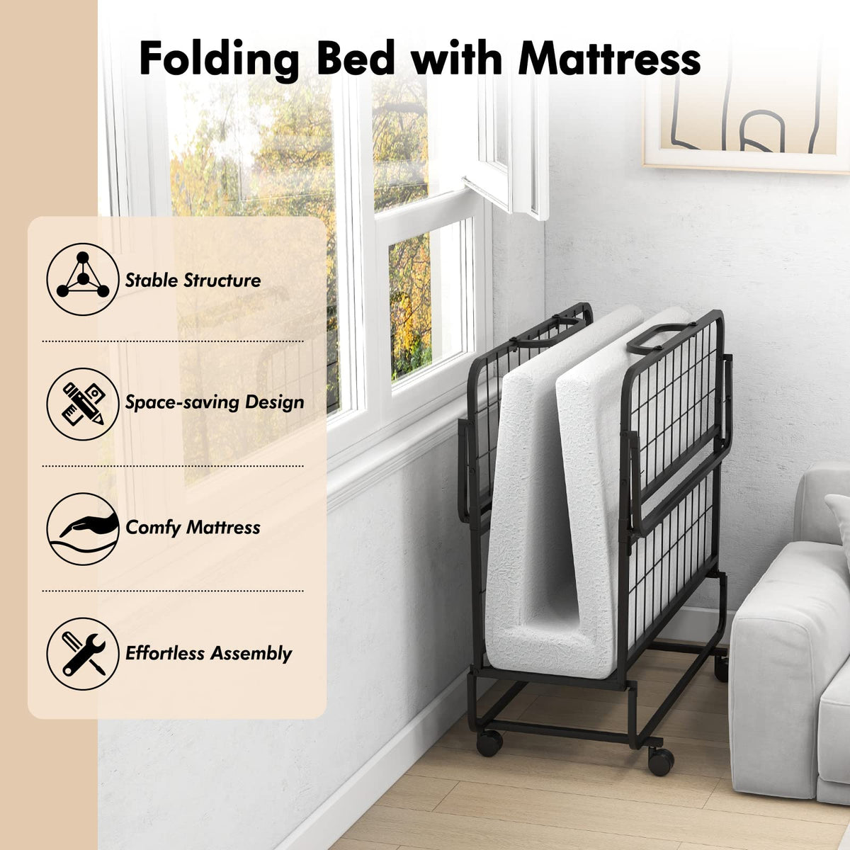 Folding Twin Size Portable Bed with 4” Memory Foam Mattress B8481