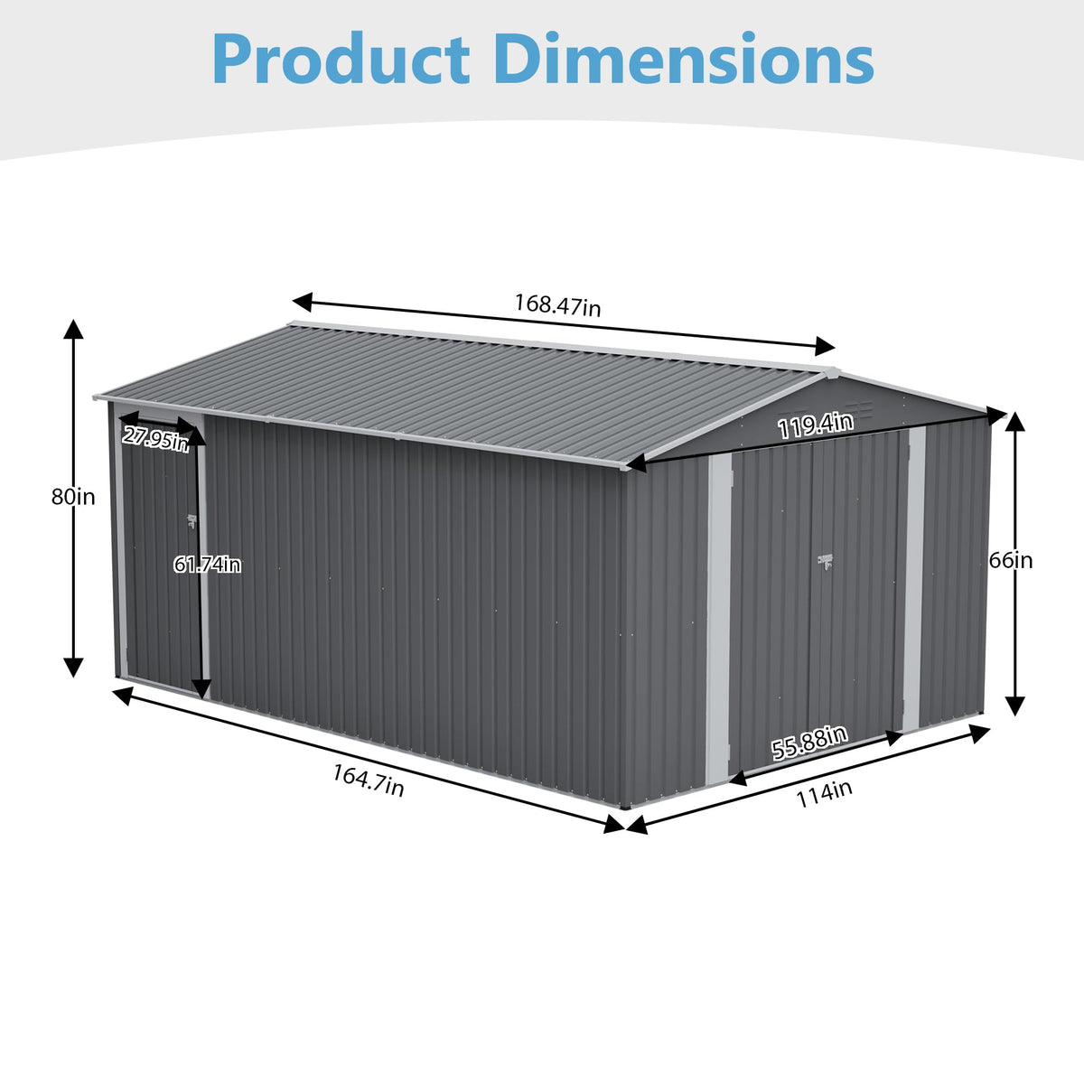10x14 FT Light Gray Metal Storage Shed S39078