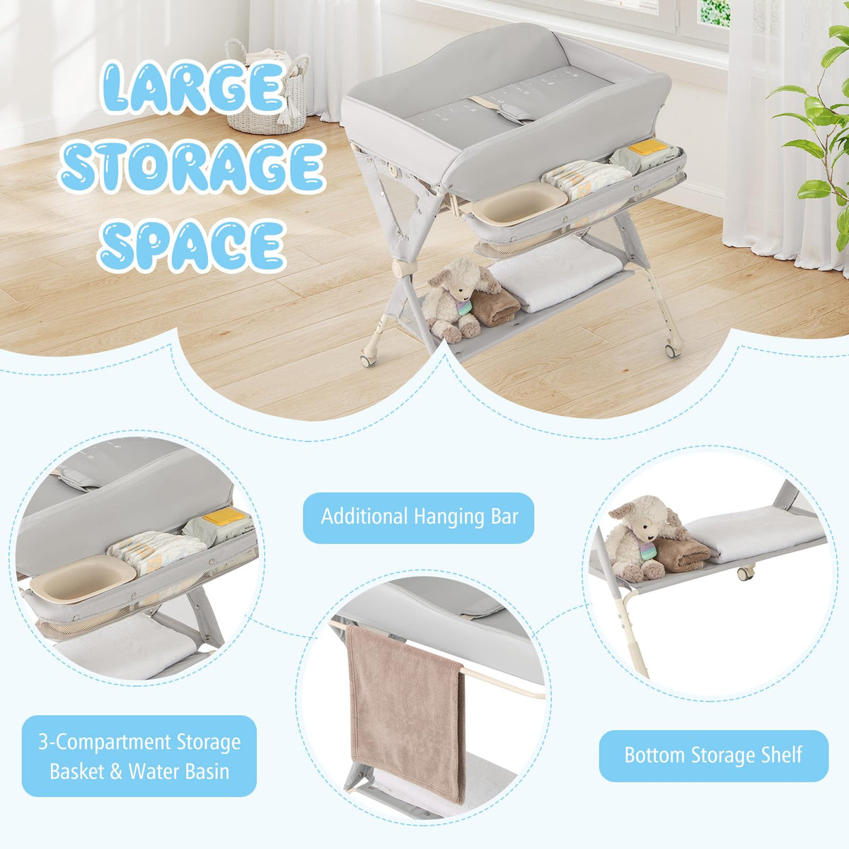 Portable Foldable Baby Changing Table with Wheels B114
