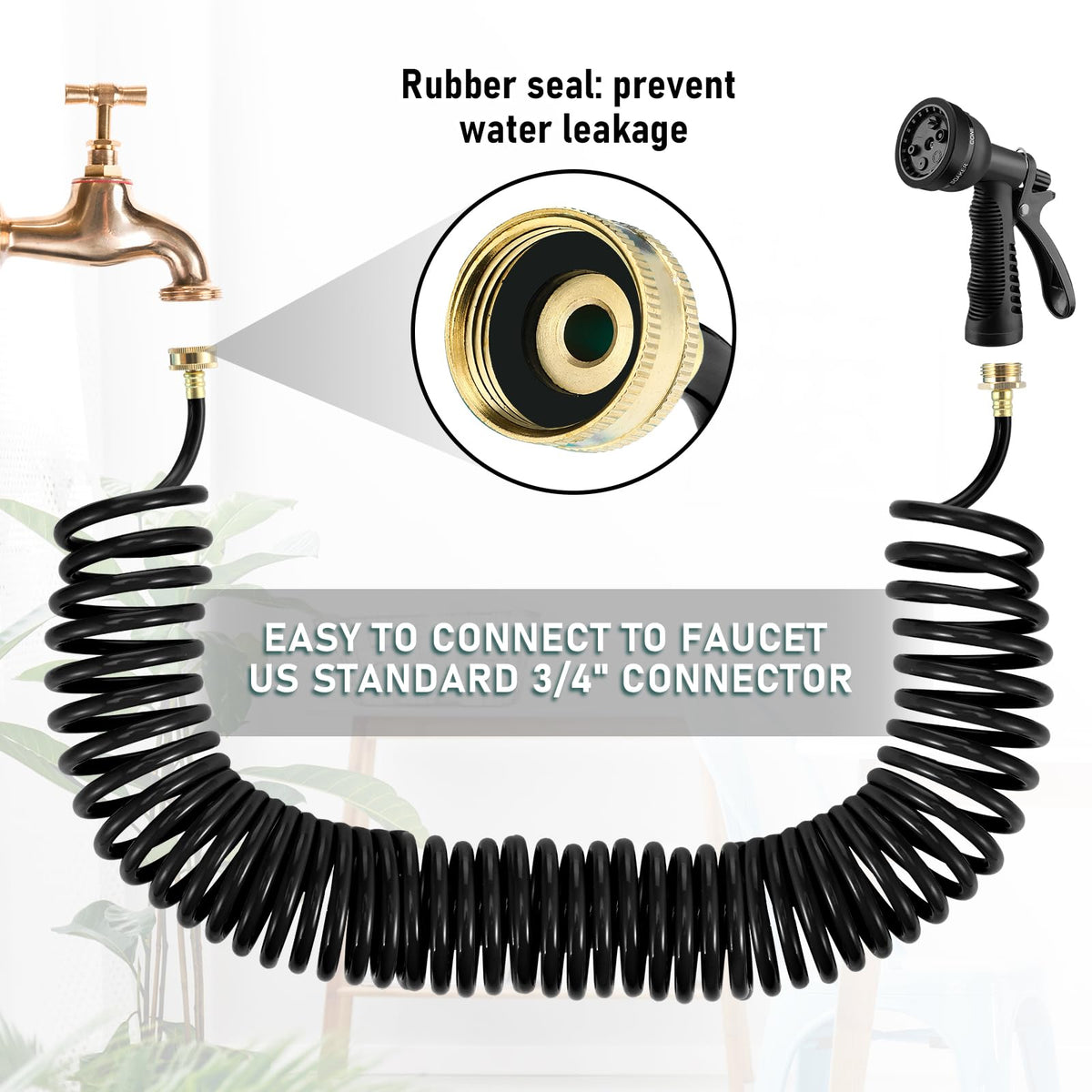 Expandable Coil Garden Hose 100 ft with Spray Nozzle M4457