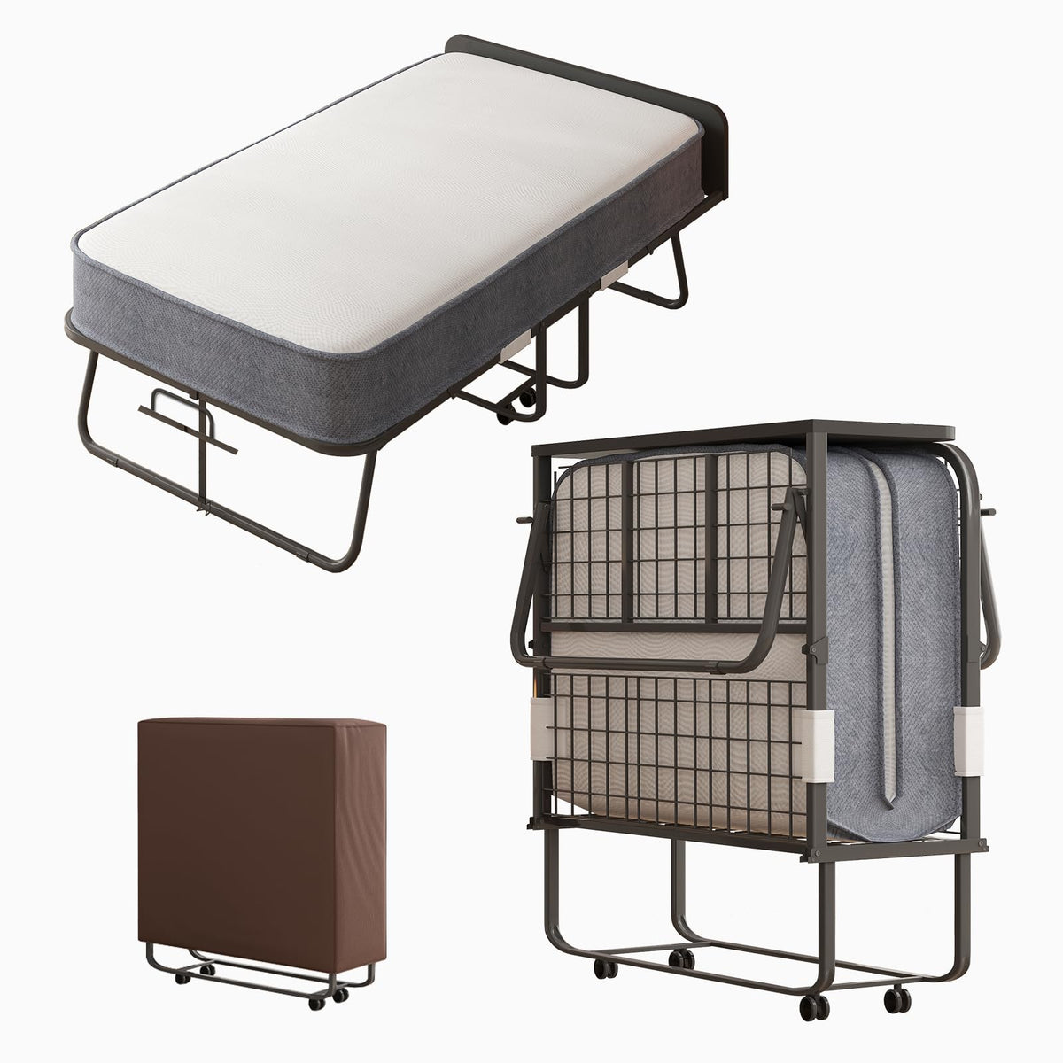 Folding Bed with 4 Lockable Wheels W9257