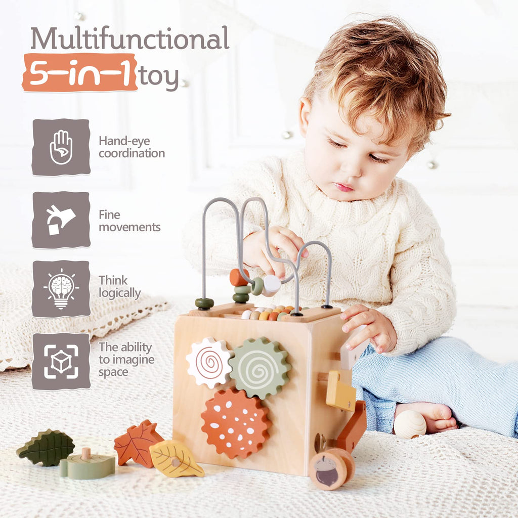 5 in 1 Wooden Activity Cube Bead Maze Shape Sorter C638580