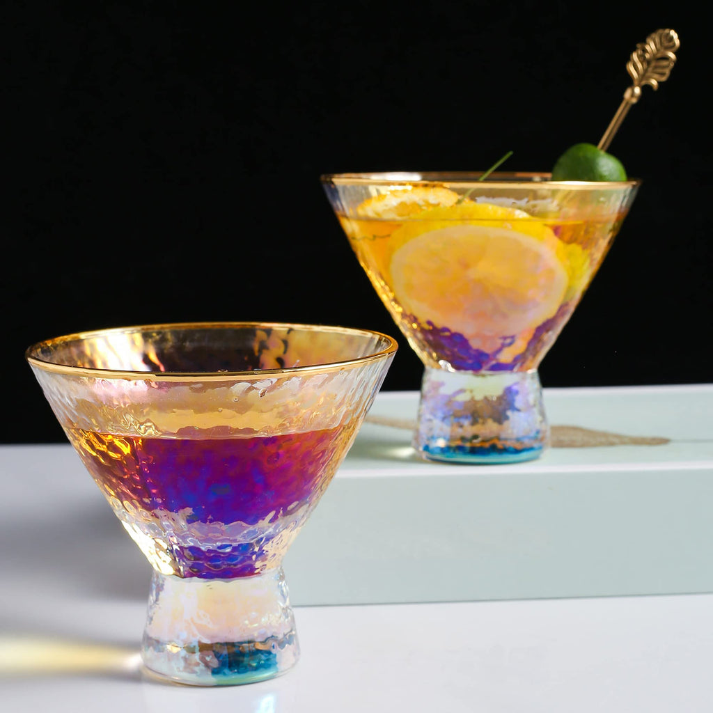 Stemless Martini Glasses Set of 2 Gold Rim J927