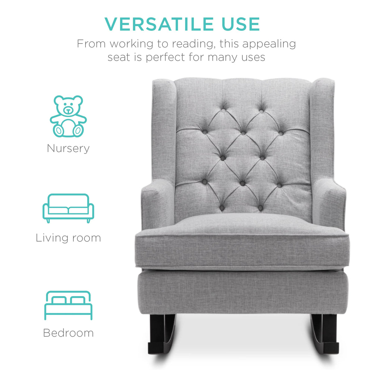 Gray Velvet Tufted Upholstered Rocking Accent Chair with Wood Frame R556484