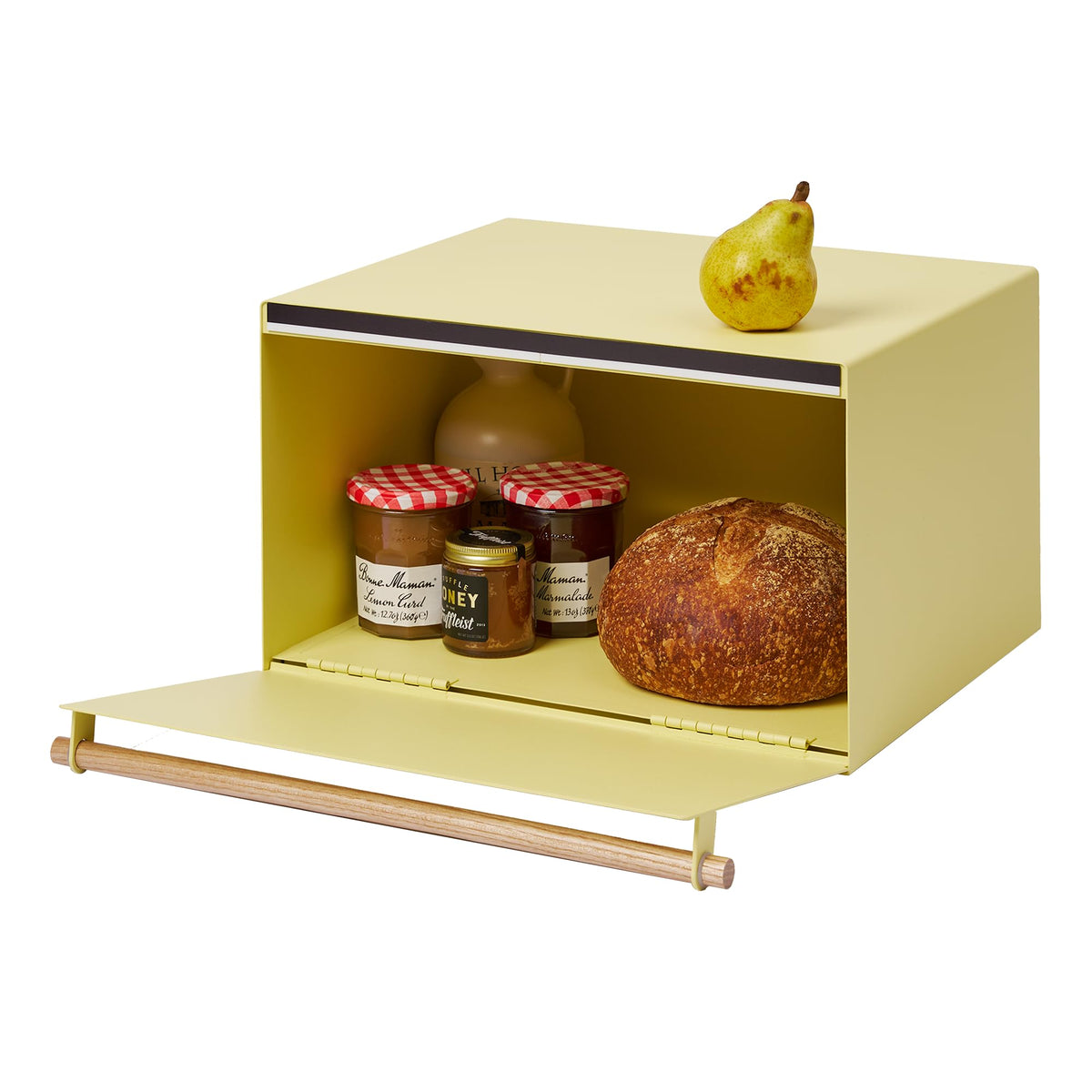 Large Yellow Steel Wood Bread Box G9534