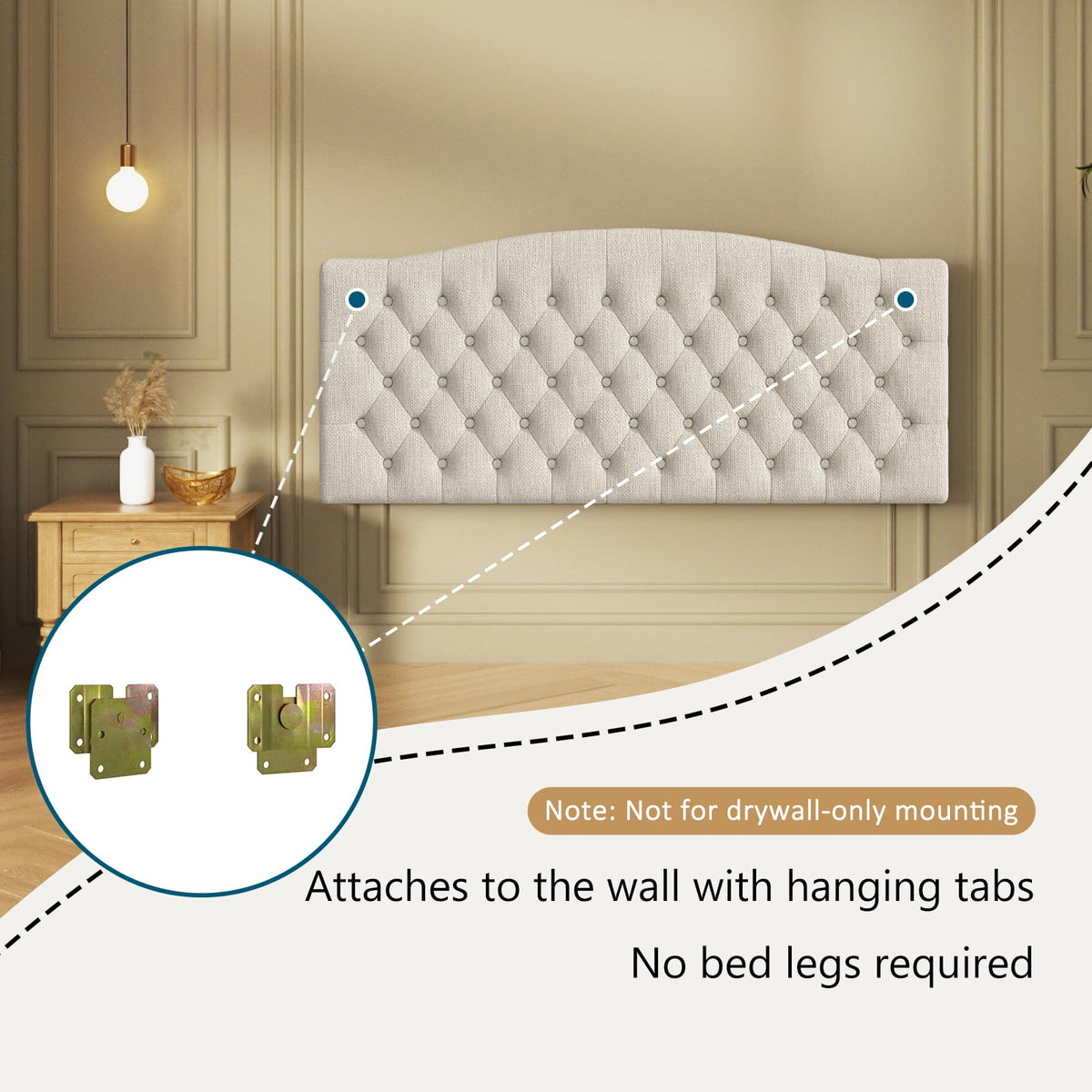 Linen Queen Size Upholstered Headboard B366