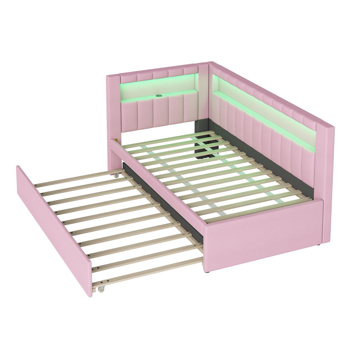 Twin Size Upholstered Platform Bed with Trundle and USB Ports Y510