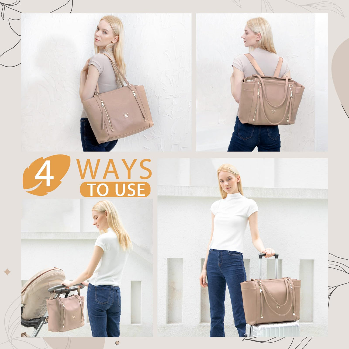 Leather Diaper Bag Backpack with Pacifier Case A3682