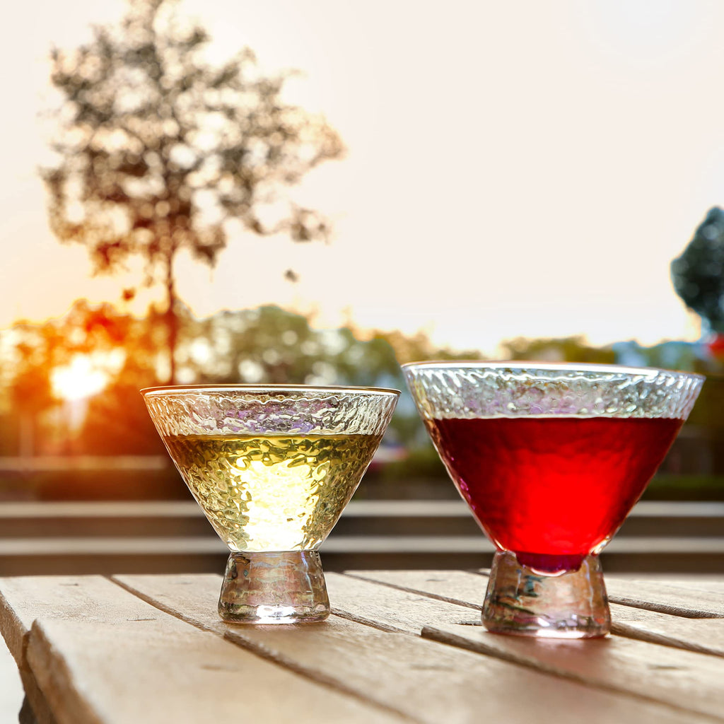 Stemless Martini Glasses Set of 2 Gold Rim J927