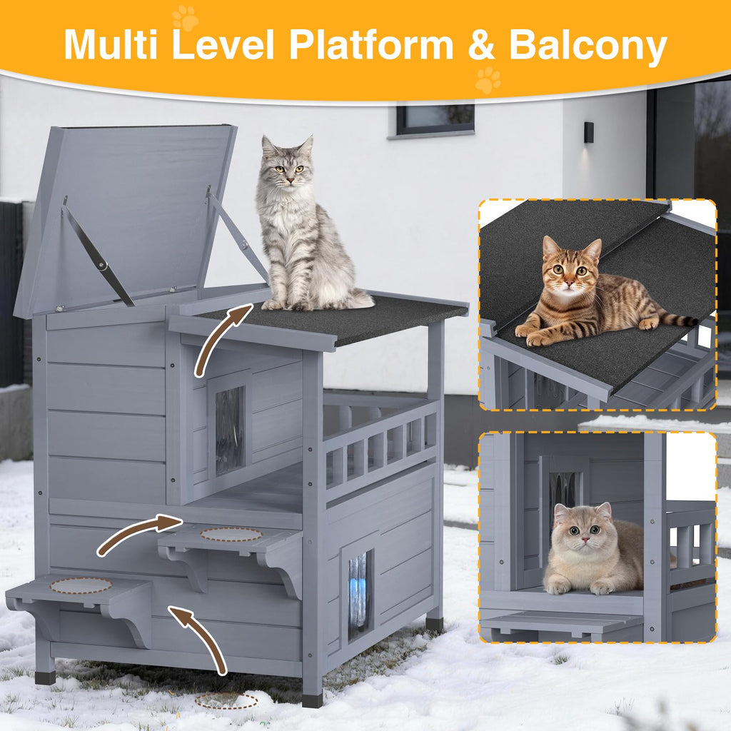 Wooden Heated 2-Story Cat House D778