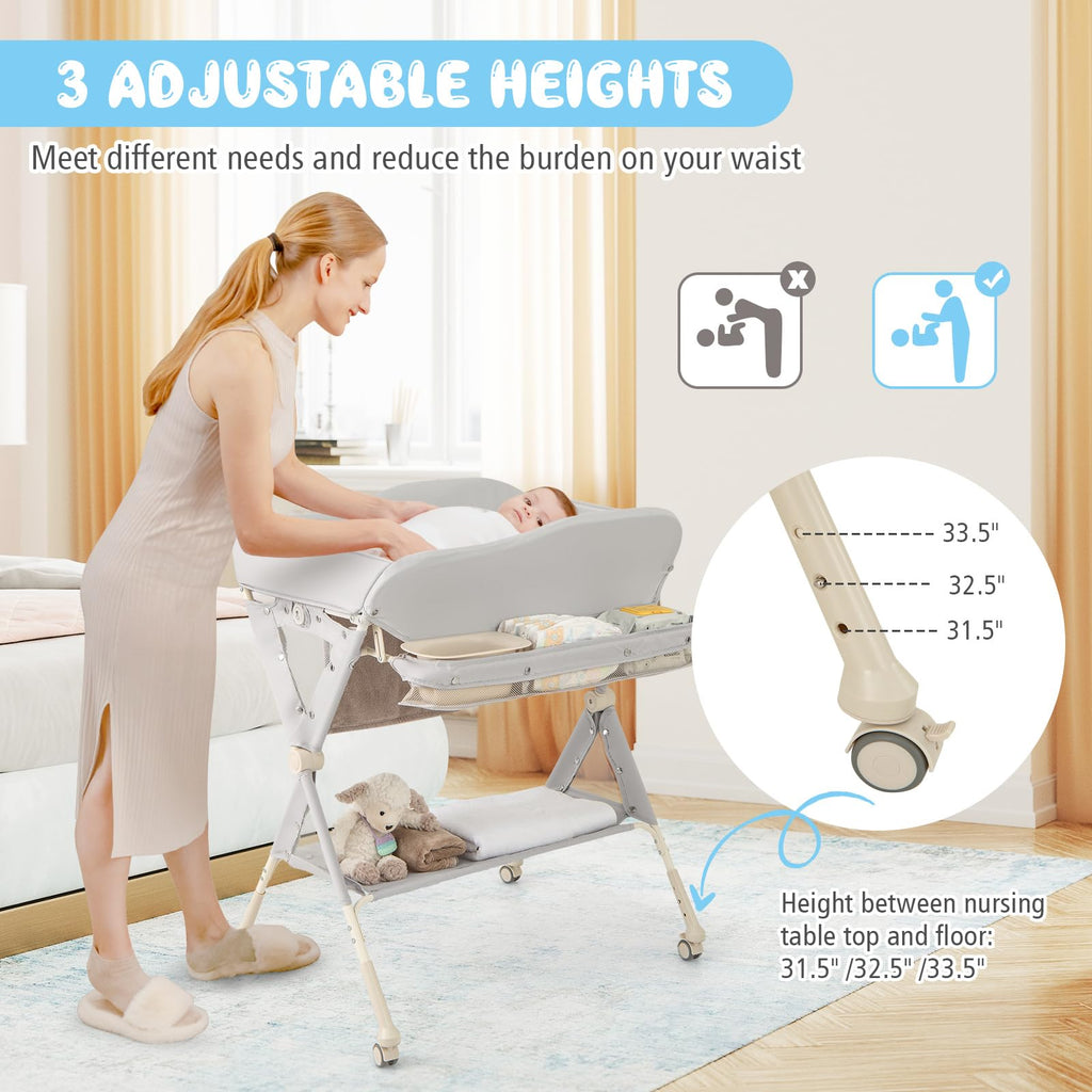 Portable Foldable Baby Changing Table with Wheels B114