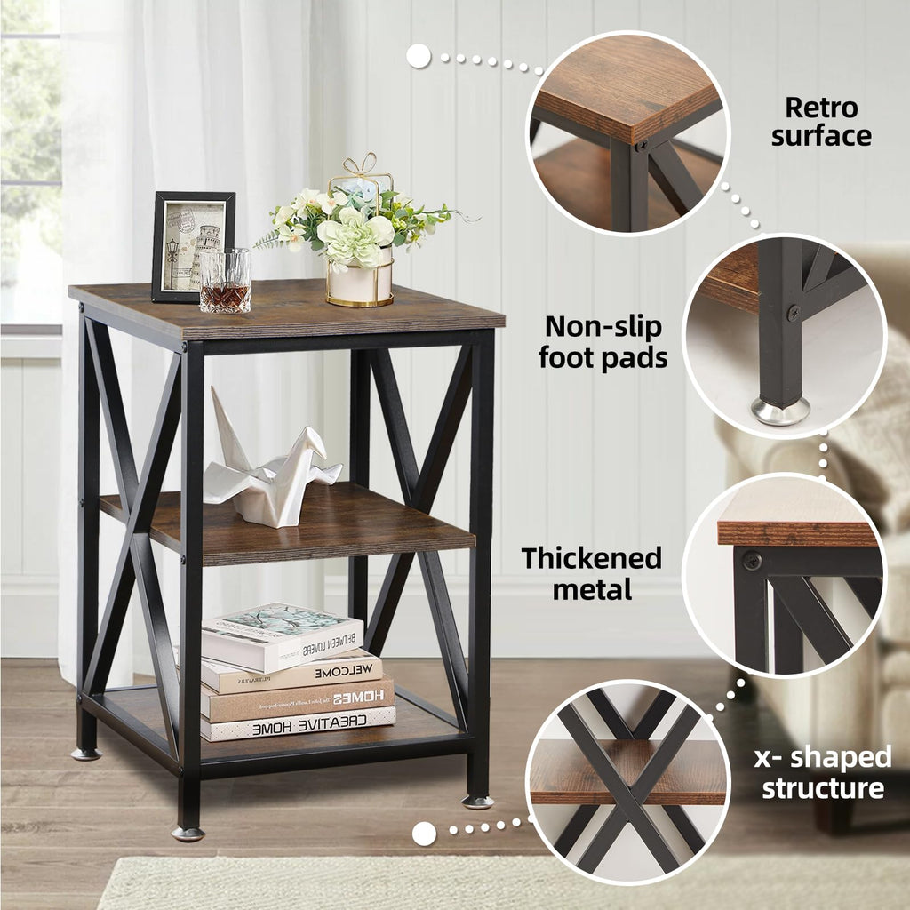 Square End Tables Set of 2 Rustic Brown V6745