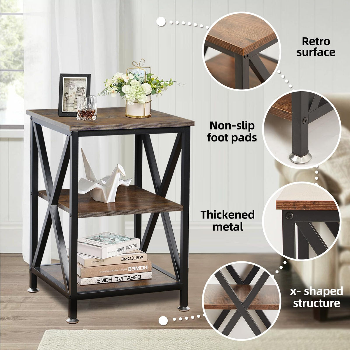 Square End Tables Set of 2 Rustic Brown V6745