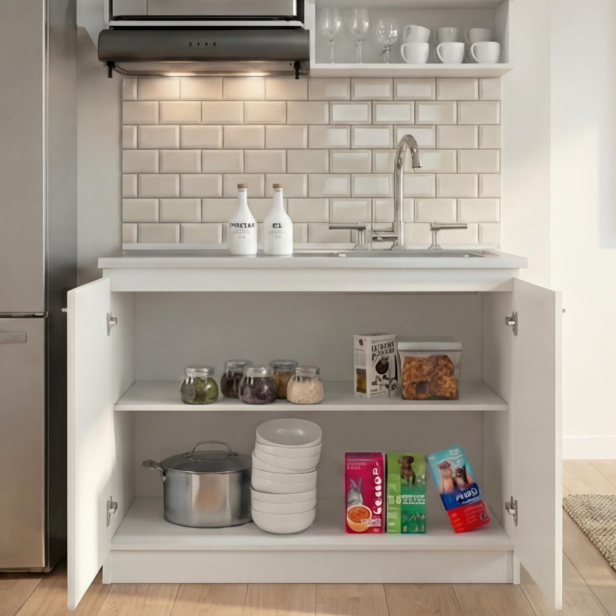 White 39 in Kitchen Sink Cabinet with Stainless Steel Top Q60356
