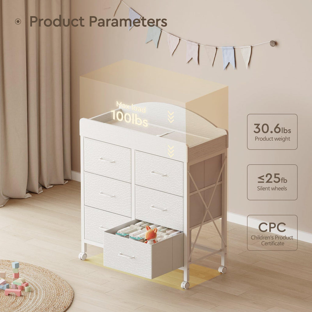 White 6 Drawer Changing Table Dresser O128688