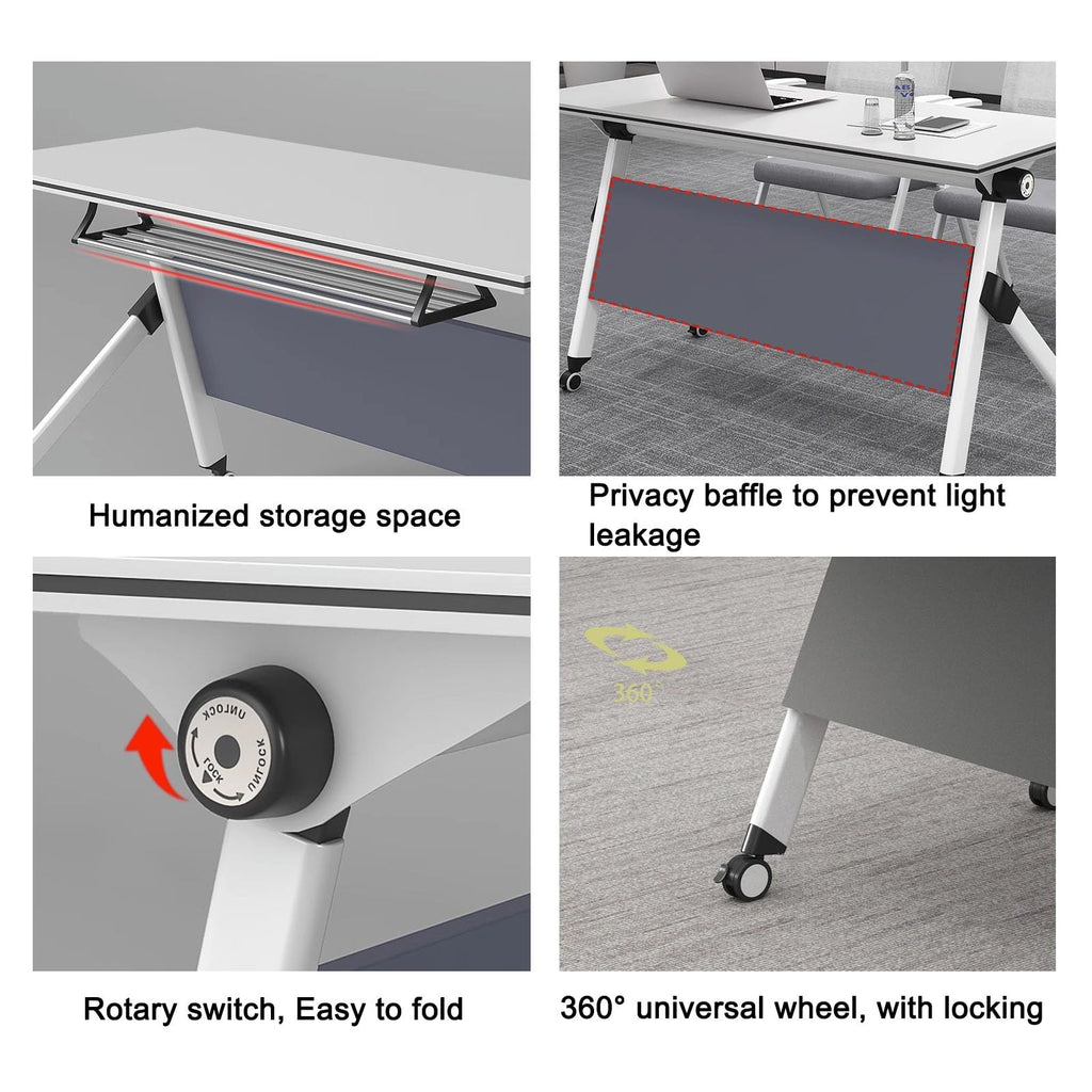 Portable Folding Conference Table with Storage and Wheels I26751