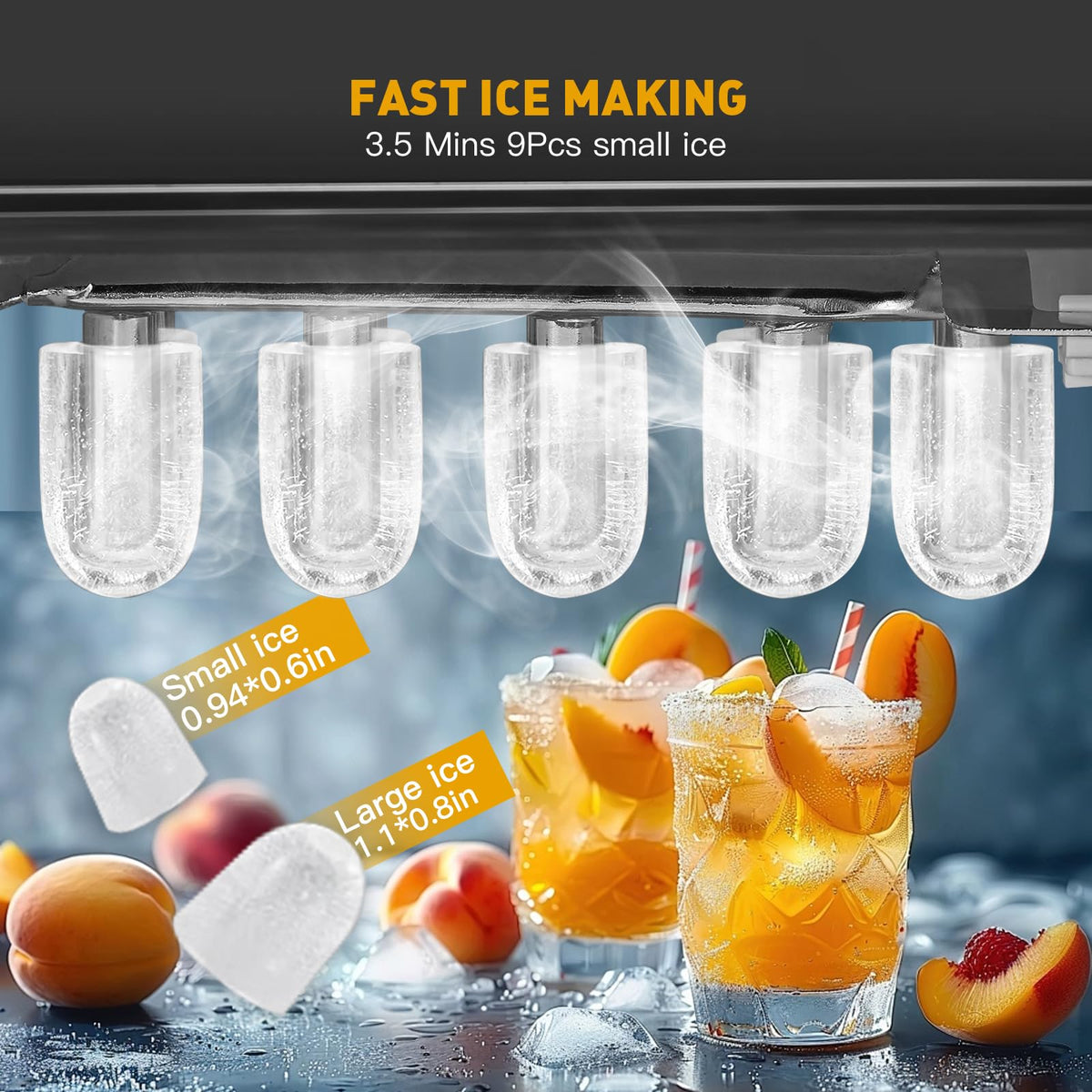 Countertop Ice Maker 38lbs Per Day 9 Ice Cubes in 3.5 Minutes Self-Cleaning Portable Ice Machine 2 Bullet Sizes P928243