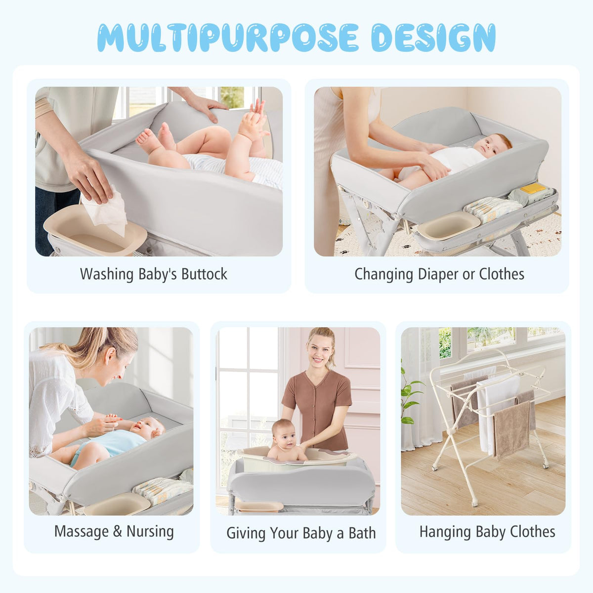 Portable Foldable Baby Changing Table with Wheels B114