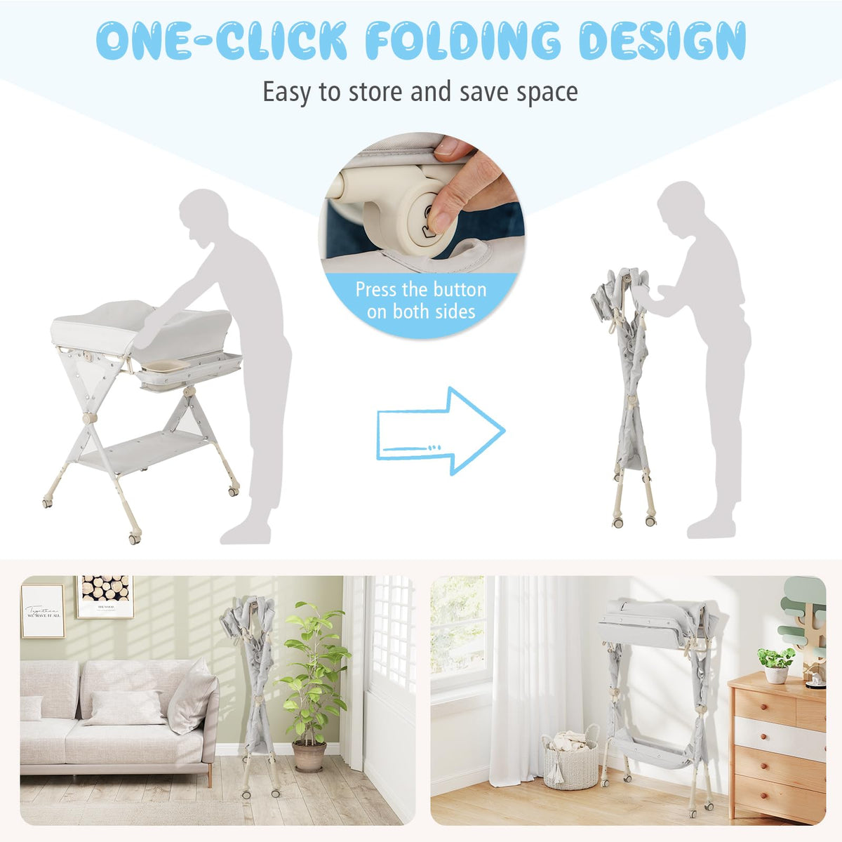 Portable Foldable Baby Changing Table with Wheels B114