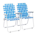 Folding Aluminum Webbed Lawn Chairs Set of 2 Blue & White Strip A581