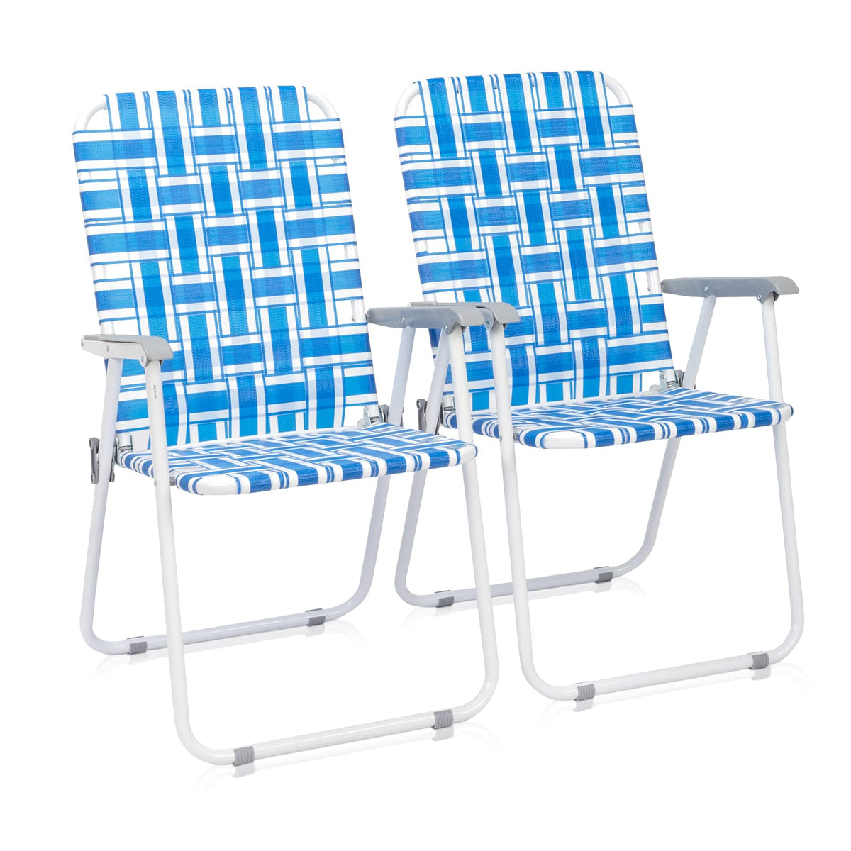 Folding Aluminum Webbed Lawn Chairs Set of 2 Blue & White Strip A581