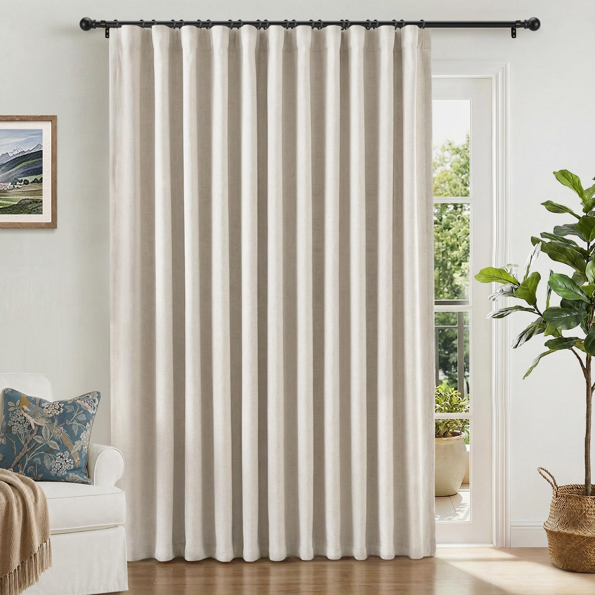 Linen Textured 100% Blackout Sliding Door Curtains 102x84 Beige G7437
