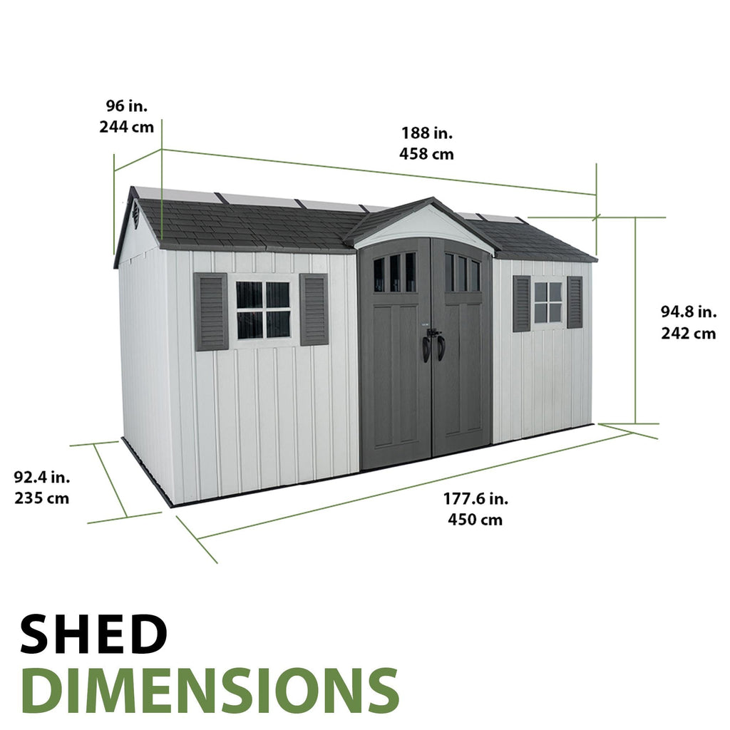 15x8 Ft Gray Resin Outdoor Storage Shed with Lockable Doors Z218