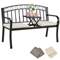 Black 2-Seat Metal Garden Bench with Cushion Z903