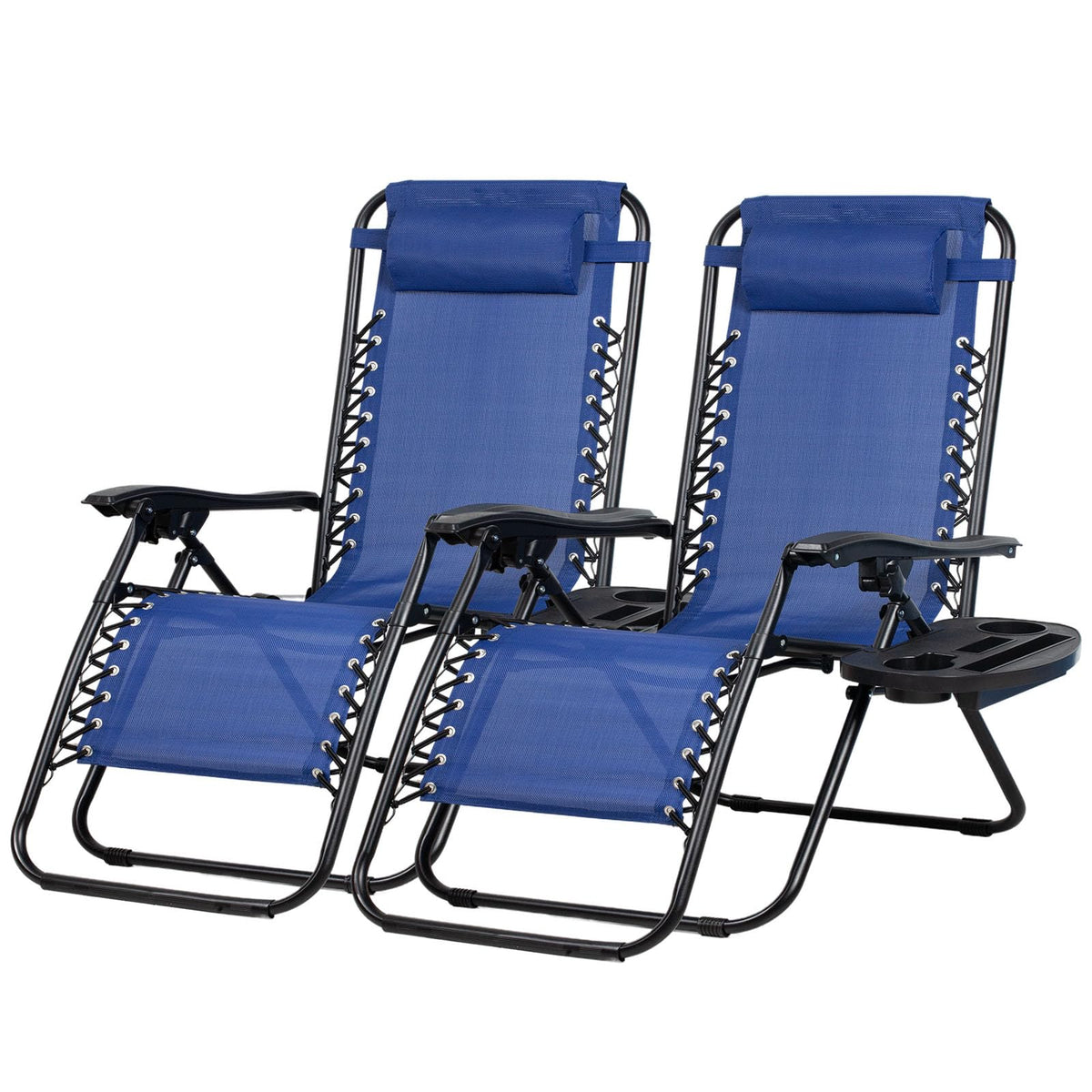 Set of 2 Adjustable Steel Mesh Zero Gravity Lounge Chairs with Pillow and Cup Holder J6106