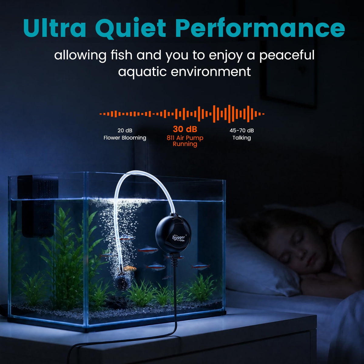 Quiet Mini Aquarium Air Pump 1.5 Watt with Air Stone Black M79697