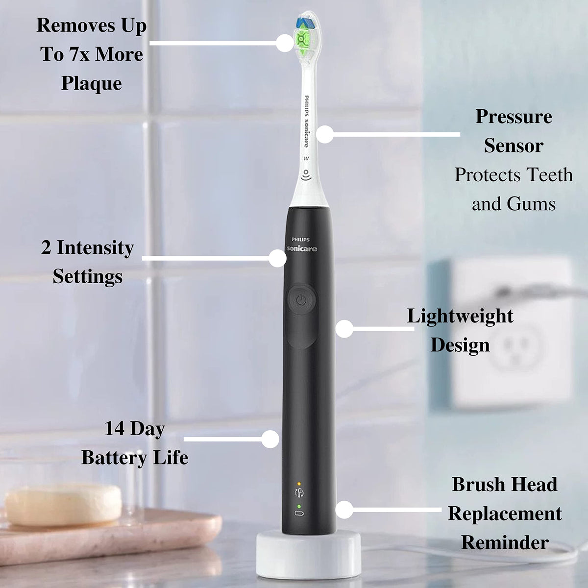 Rechargeable Electric Toothbrush with Pressure Sensor and Travel Case X975