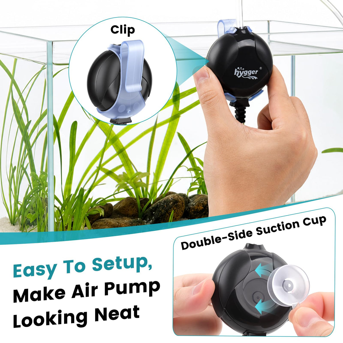 Quiet Mini Aquarium Air Pump 1.5 Watt with Air Stone Black M79697
