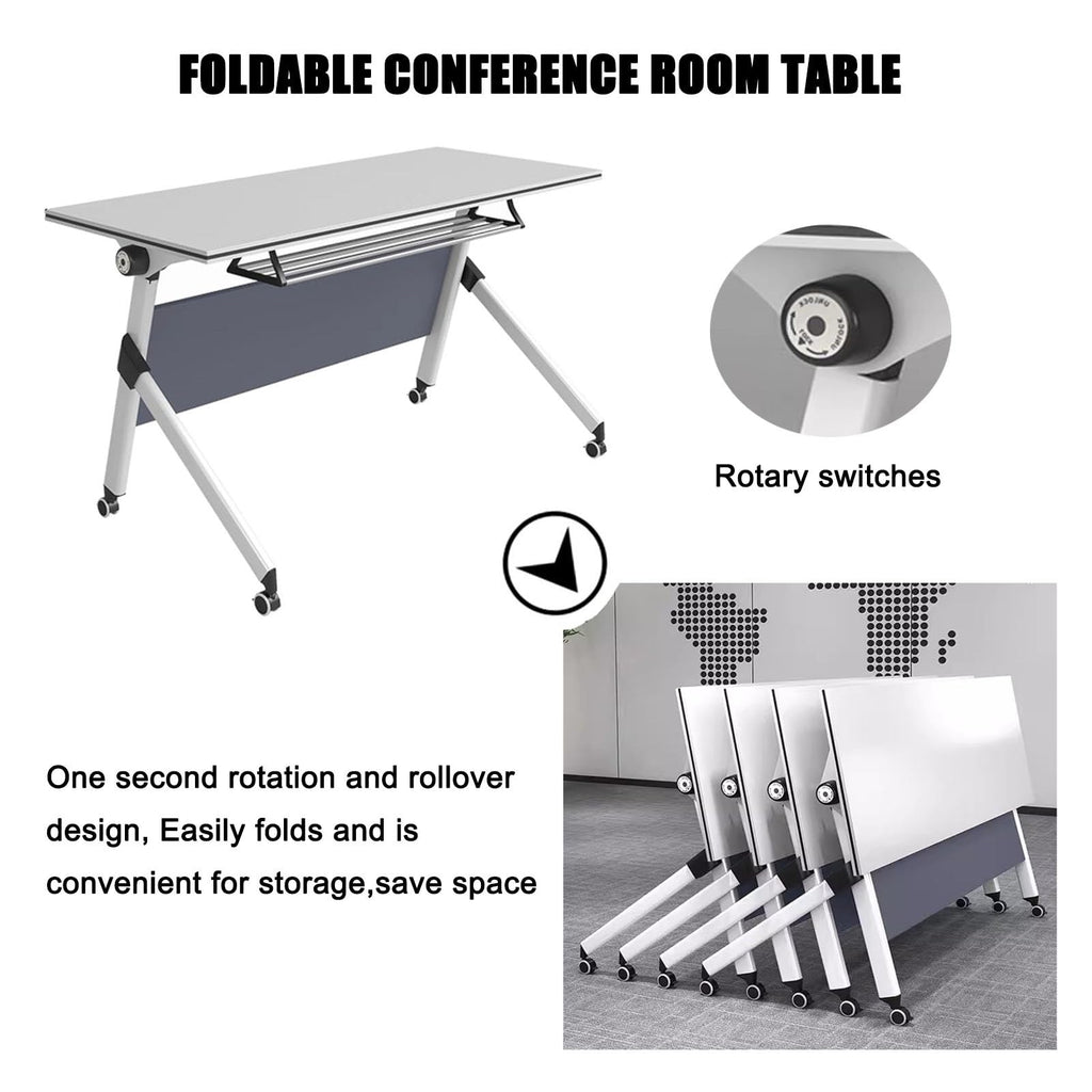 Portable Folding Conference Table with Storage and Wheels I26751