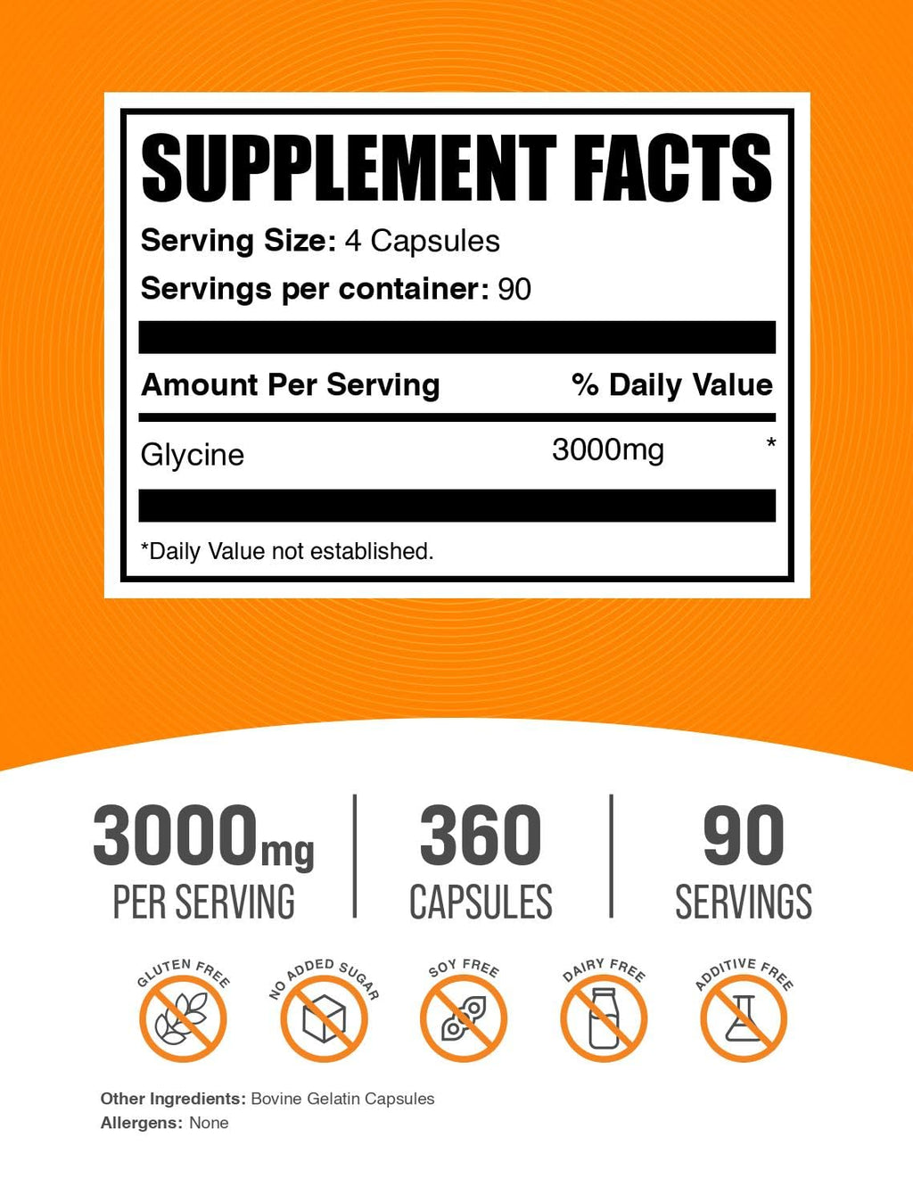 Glycine Capsules 3000mg Gluten Free 360 Count E394