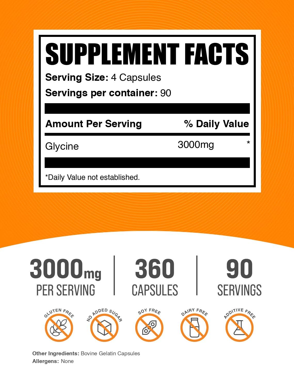 Glycine Capsules 3000mg Gluten Free 360 Count E394
