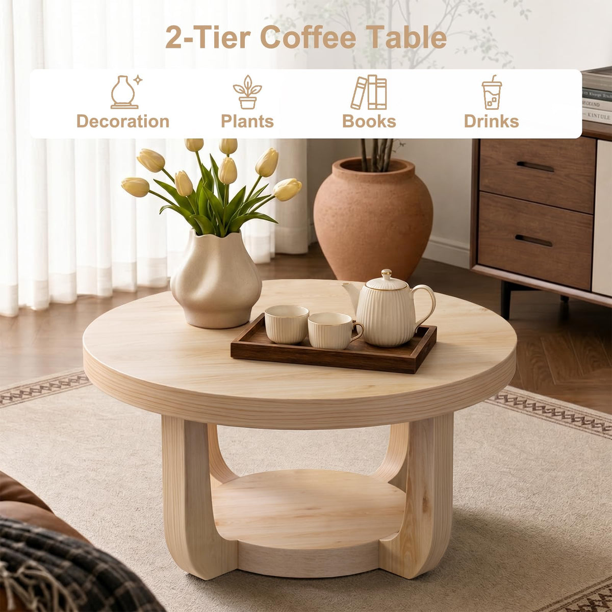 Round 2-Tier Coffee Table with Storage M2886