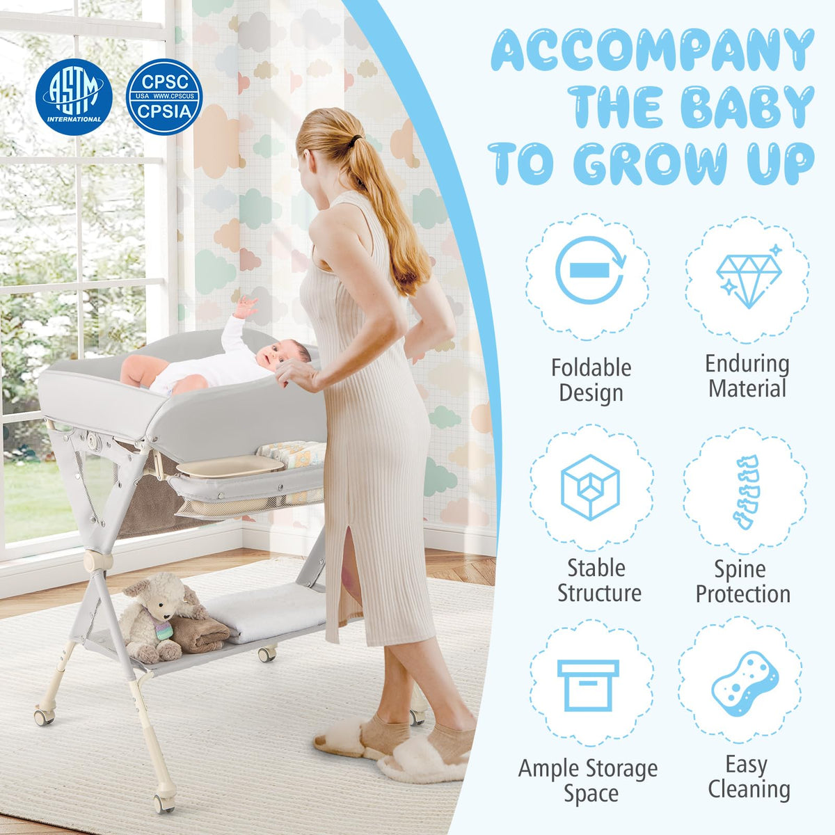 Portable Foldable Baby Changing Table with Wheels B114