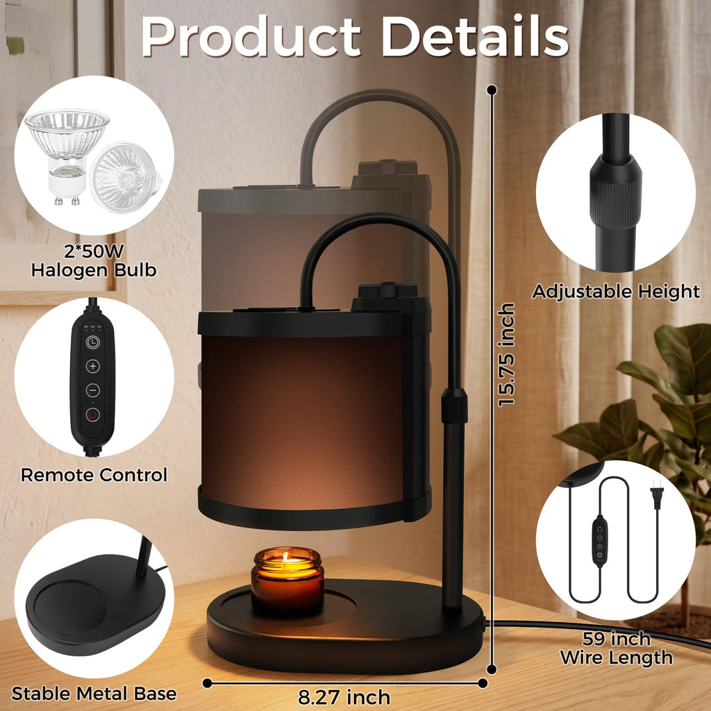Black Candle Warmer Lamp with Timer and Dimmer W993