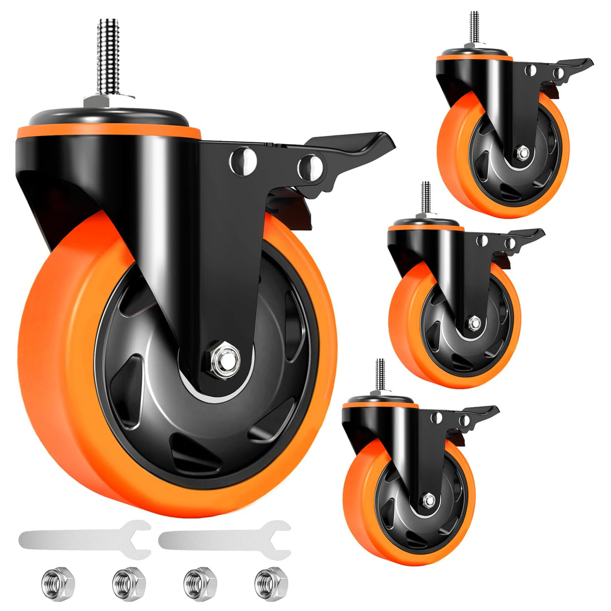 4 inch Threaded Stem Caster Wheels Set of 4 Heavy Duty Dual Locking Q750901