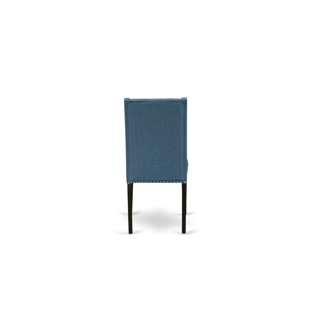3 Piece Dining Table Set with 2 Blue Linen Fabric Chairs L573443