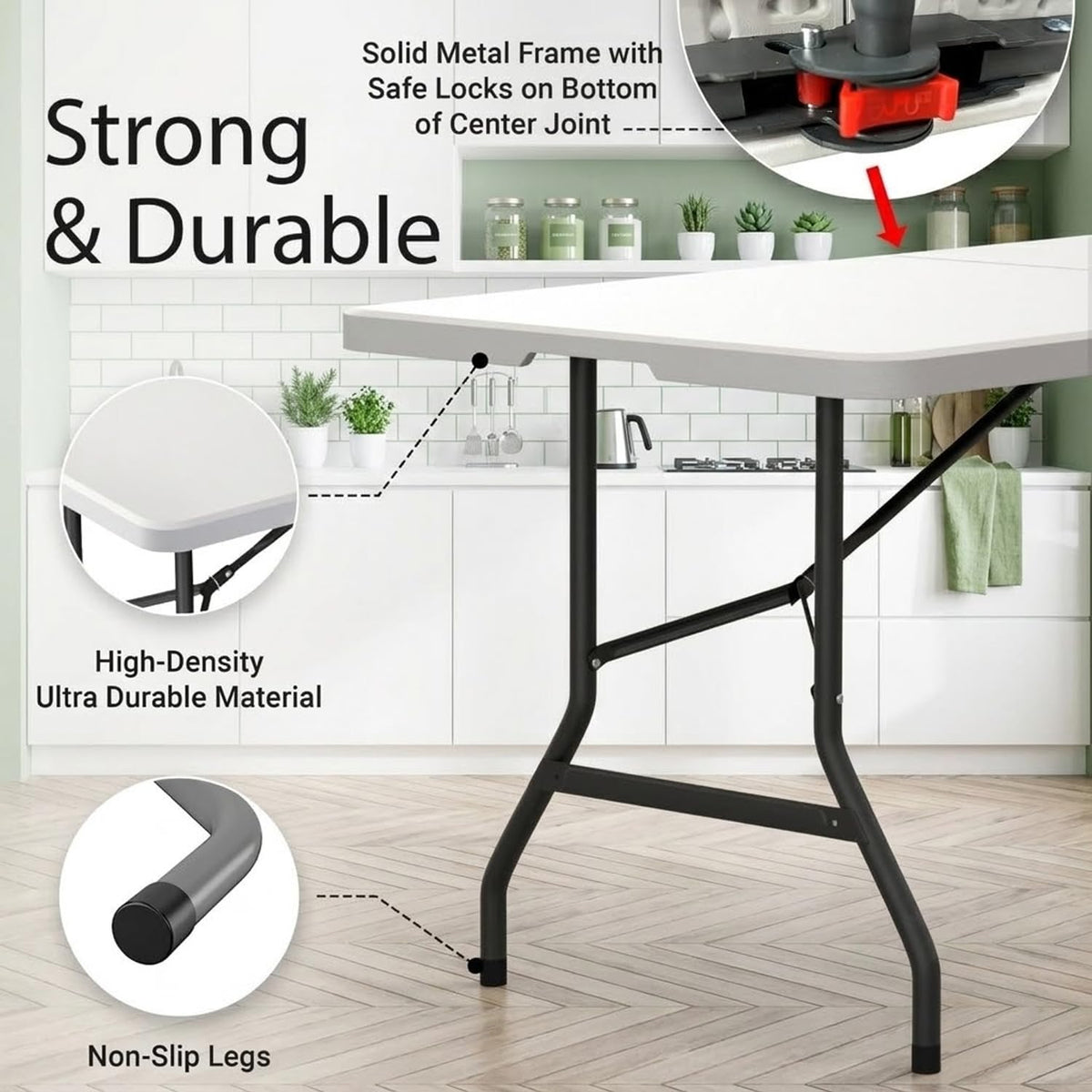 6ft White Folding Table with Carrying Handle N49070