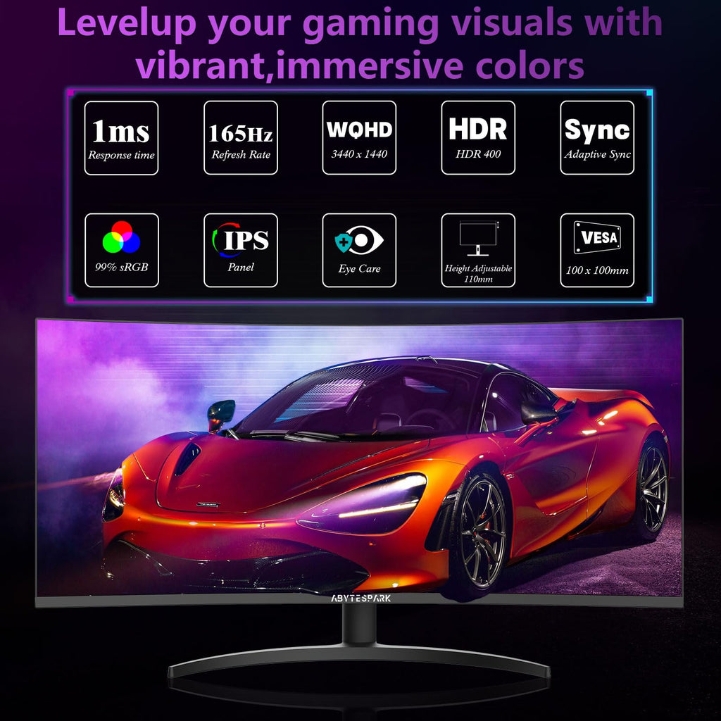 34 Inch Curved Ultra Wide WQHD Gaming Monitor 165Hz 1ms HDR400 A933