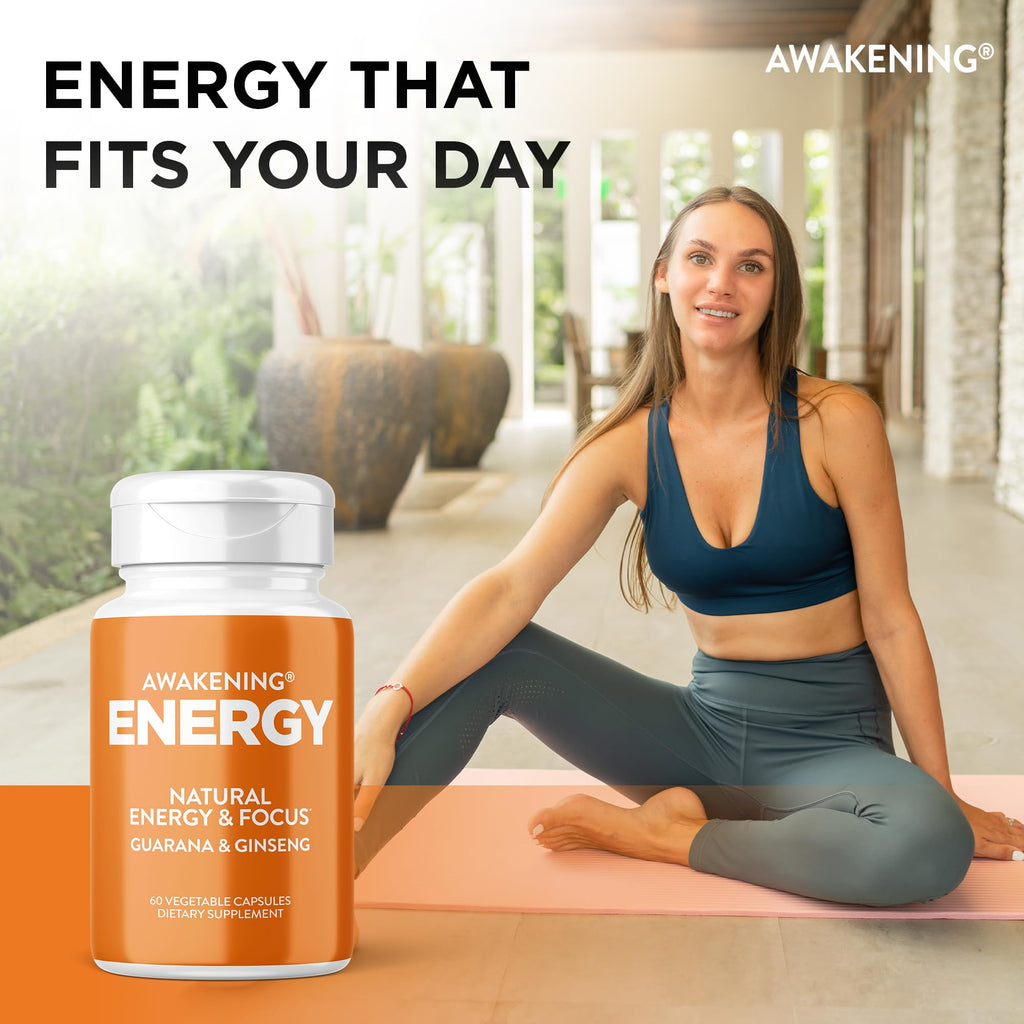 Natural Energy & Focus Supplement with Panax Ginseng, Guarana Extract & Chromium Picolinate, 60 Caps G367156