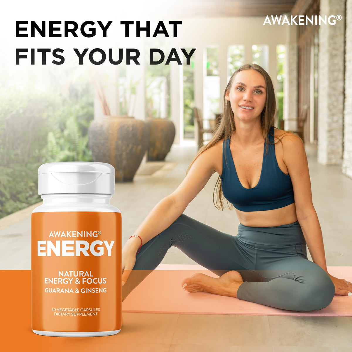 Natural Energy & Focus Supplement with Panax Ginseng, Guarana Extract & Chromium Picolinate, 60 Caps G367156