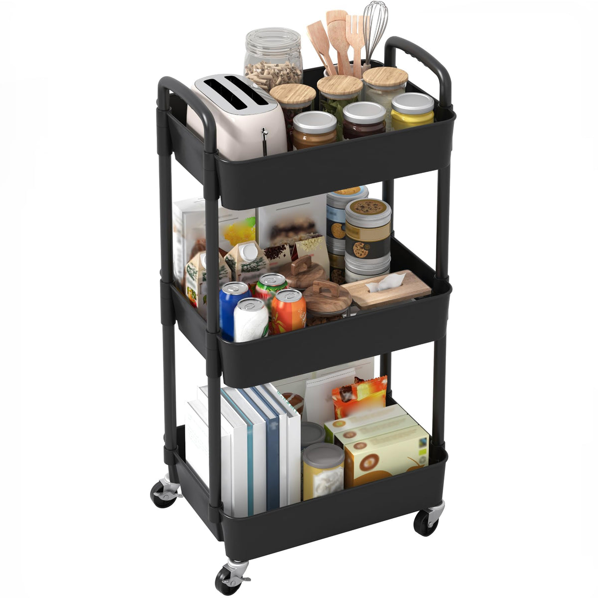 3-Tier Plastic Rolling Utility Cart with Wheels X10693