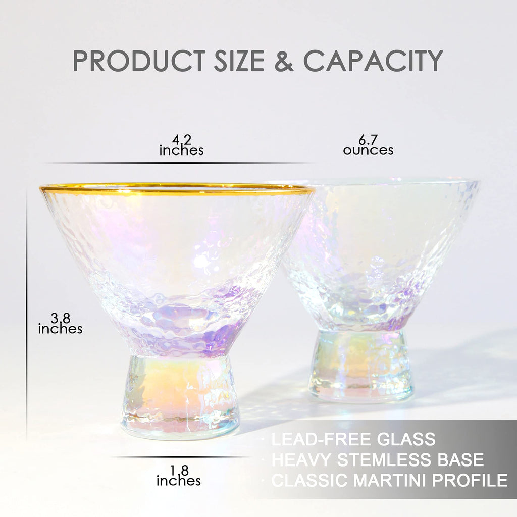 Stemless Martini Glasses Set of 2 Gold Rim J927