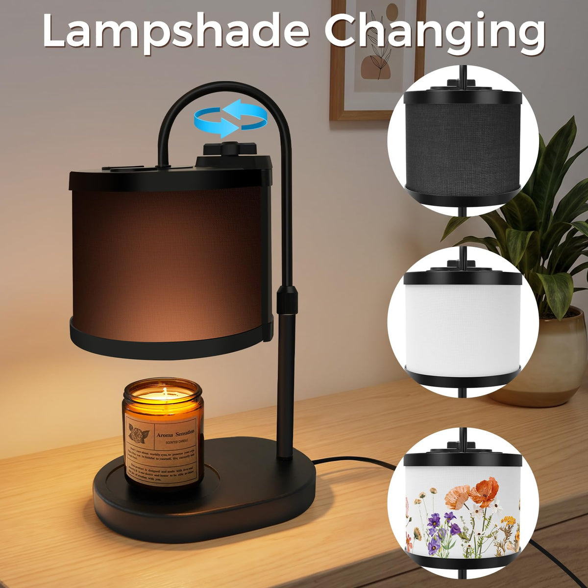 Black Candle Warmer Lamp with Timer and Dimmer W993