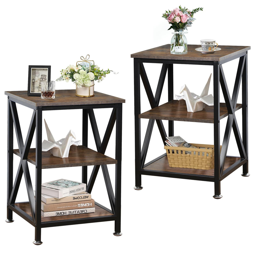 Square End Tables Set of 2 Rustic Brown V6745