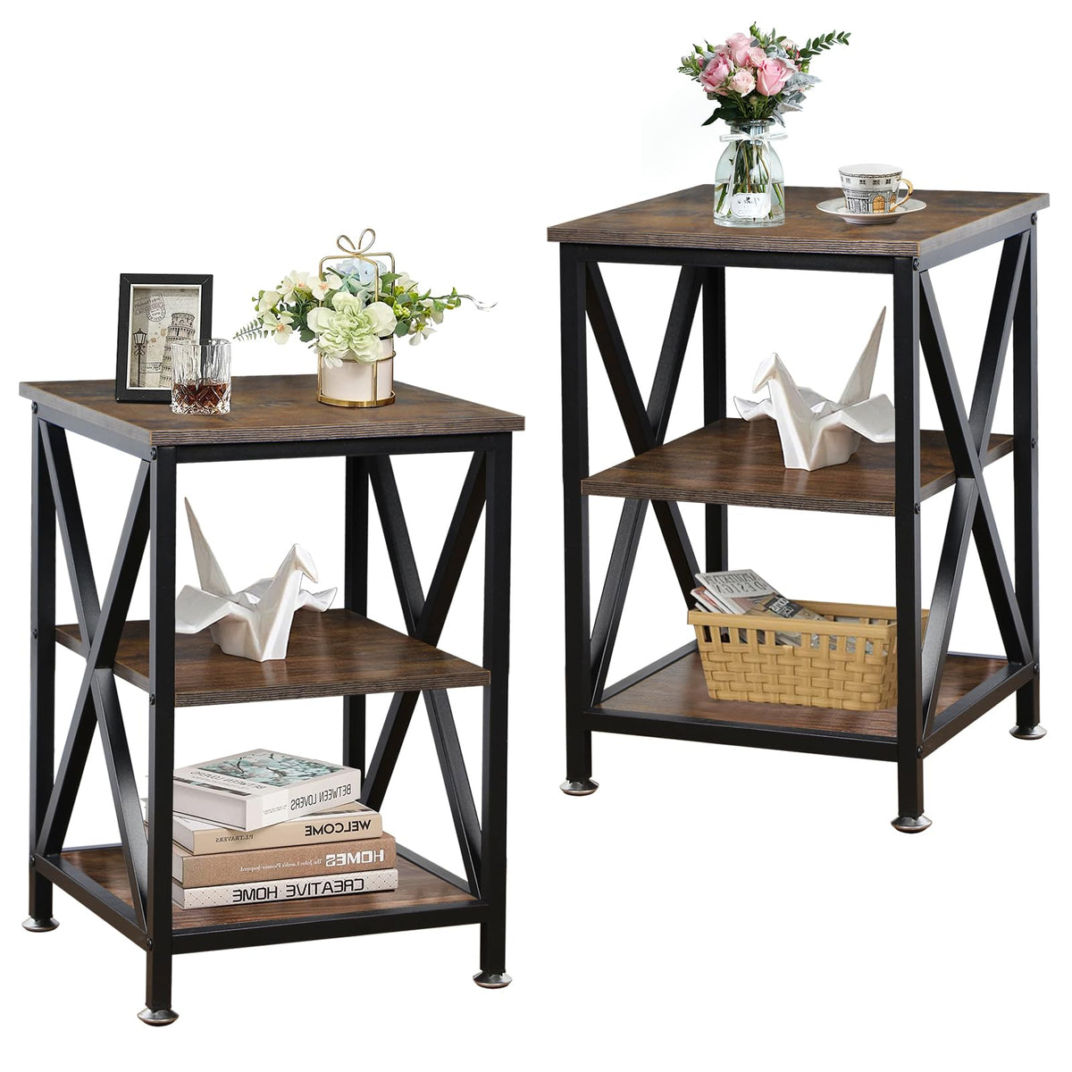 Square End Tables Set of 2 Rustic Brown V6745