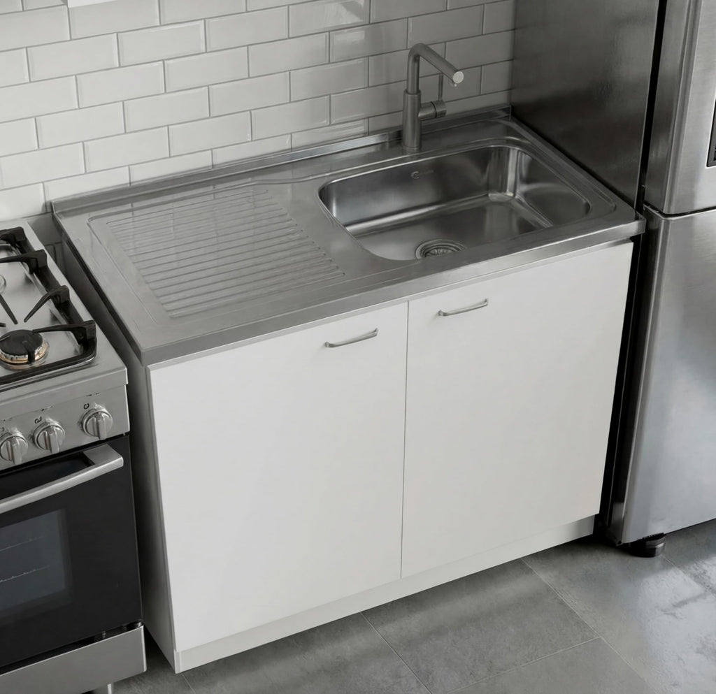 White 39 in Kitchen Sink Cabinet with Stainless Steel Top Q60356